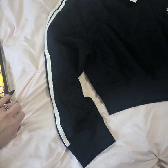 PINK Black Cropped Sweatshirt with White Stripes - Picture 3 of 4